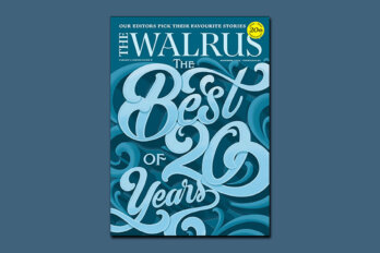 A blue background with a Walrus magazine cover that reads The Best of 20 Years
