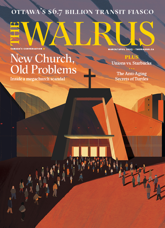 The Walrus' March/April 2023 cover featuring artwork of the megachurch