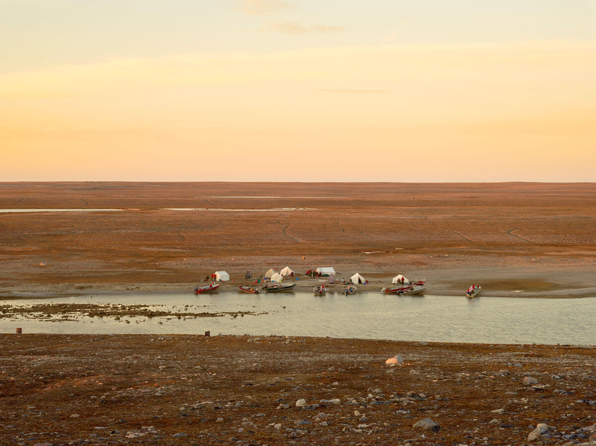 A camp set up by the Taloyoak Ranger Patrol near the mouth of a freshwater stream along Simpson Strait.