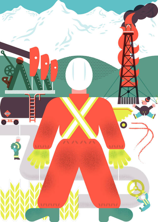 Illustration of oil field worker