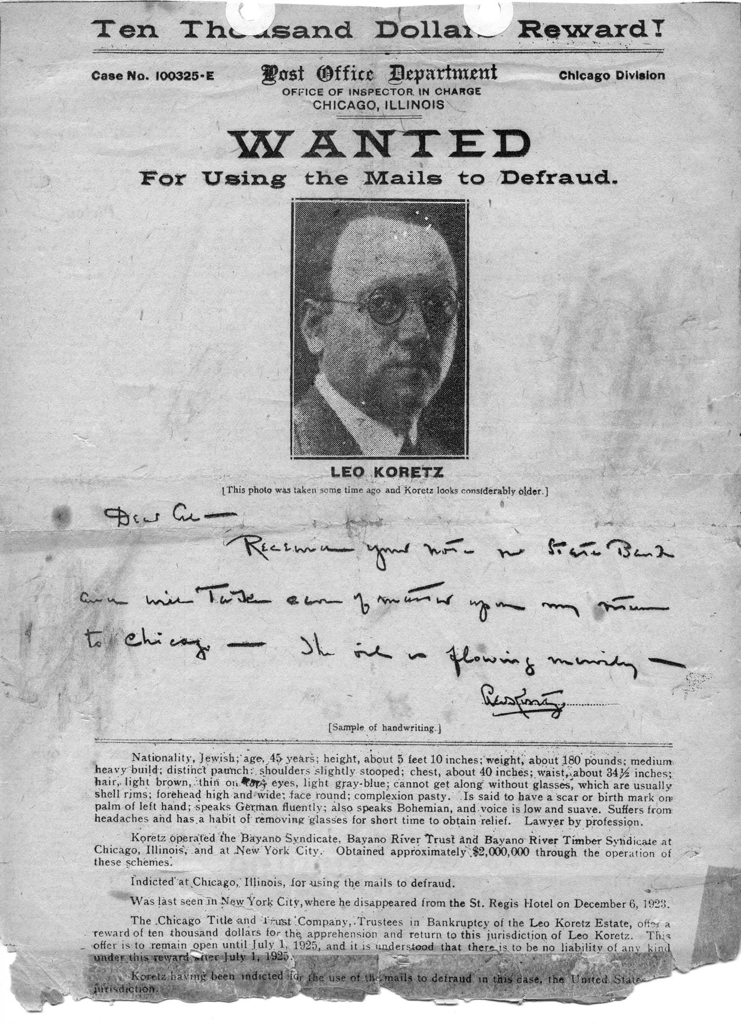 Scan of wanted poster/Dalhousie University Archives