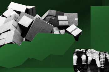 An illustration with children, graphs and empty boxes
