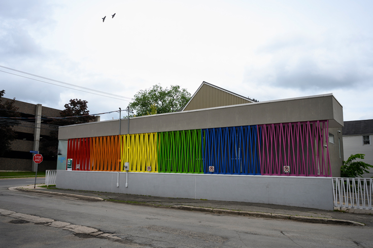 Photo of Clinic 554, which Edelman had partially painted in rainbow colours.