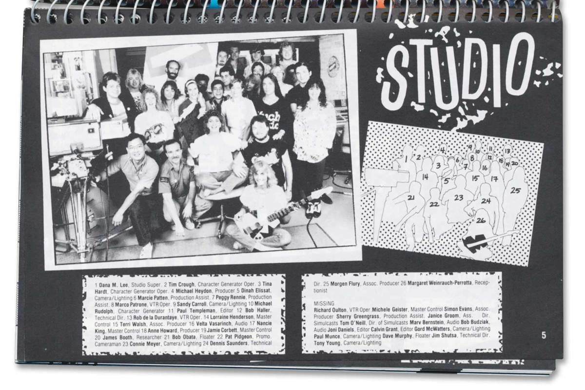 A scan from Much Music’s Rock Handbook published in the '80s with images of cast and crew members.