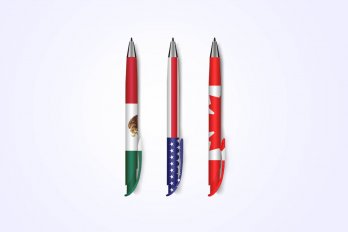 Pens with the flags of Canada, United States and Mexico on them