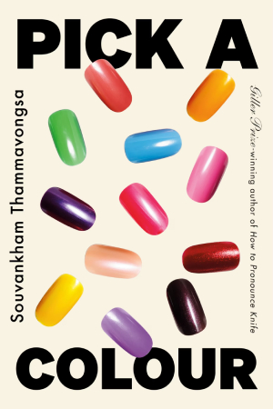 The cover art for Pick a Colour, featuring different coloured nails floating against a cream background