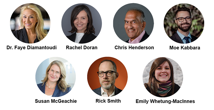 Photos of Dr. Faye Diamantoudi, Rachel Doran, Chris Henderson, Moe Kabbara, Susan McGeachie, Rick Smith, Emily Whetung-MacInnes