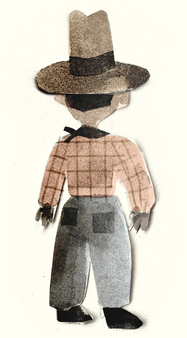 Illustration of the back of a cowboy figurine