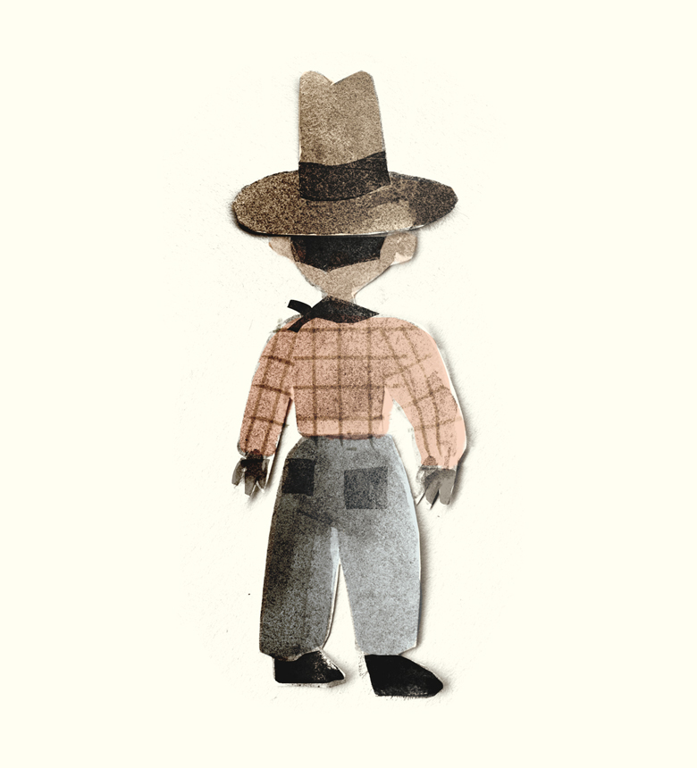 Illustration of the back of a cowboy figurine