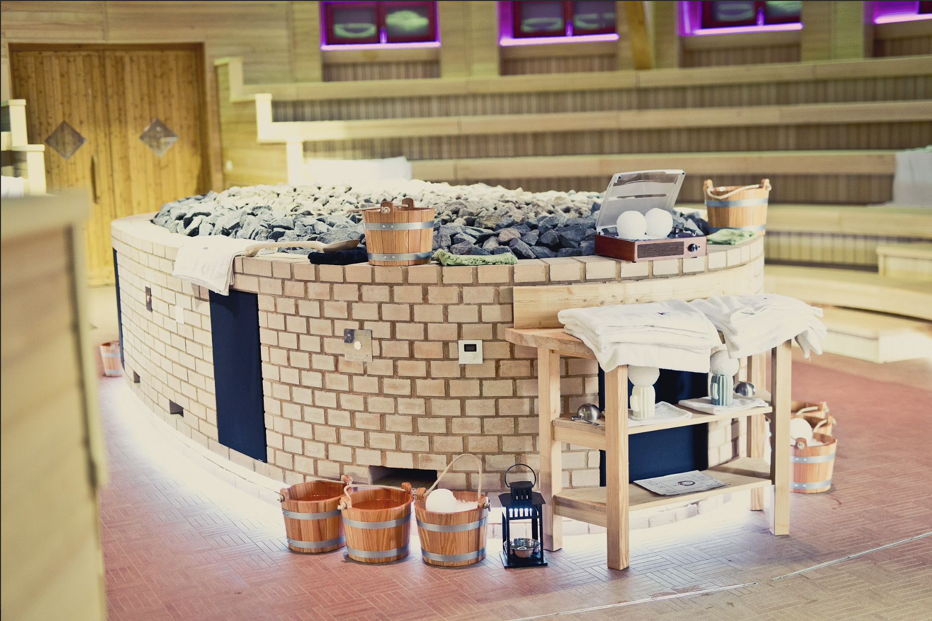 Photo of a sauna interior in a spa near Verona, Italy.