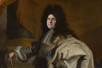 A painting of a French king with Justin Trudeau's face superimposed onto it.