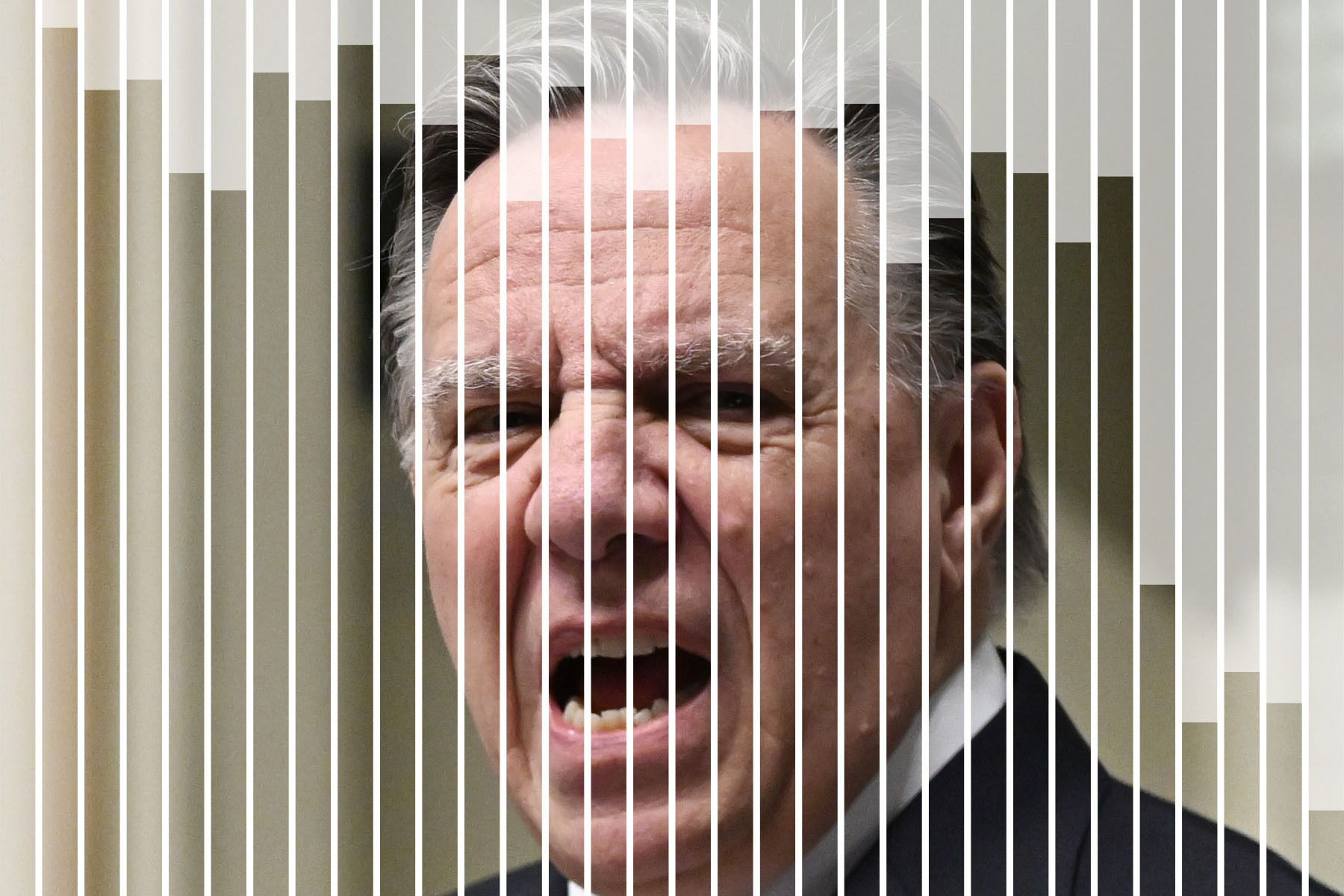 A photo of Francois Legault with a bar graph superimposed over it.