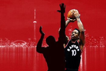 Image of Demar Derozan in front of the CN Tower