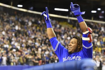 Vladimir Guerrero Jr. saluting the crowd at the Rogers Centre