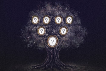 A family tree comprised of question marks.