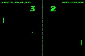 Illustration of a Pong Game Between "New Age Geek" and "Angry Young Nerd"
