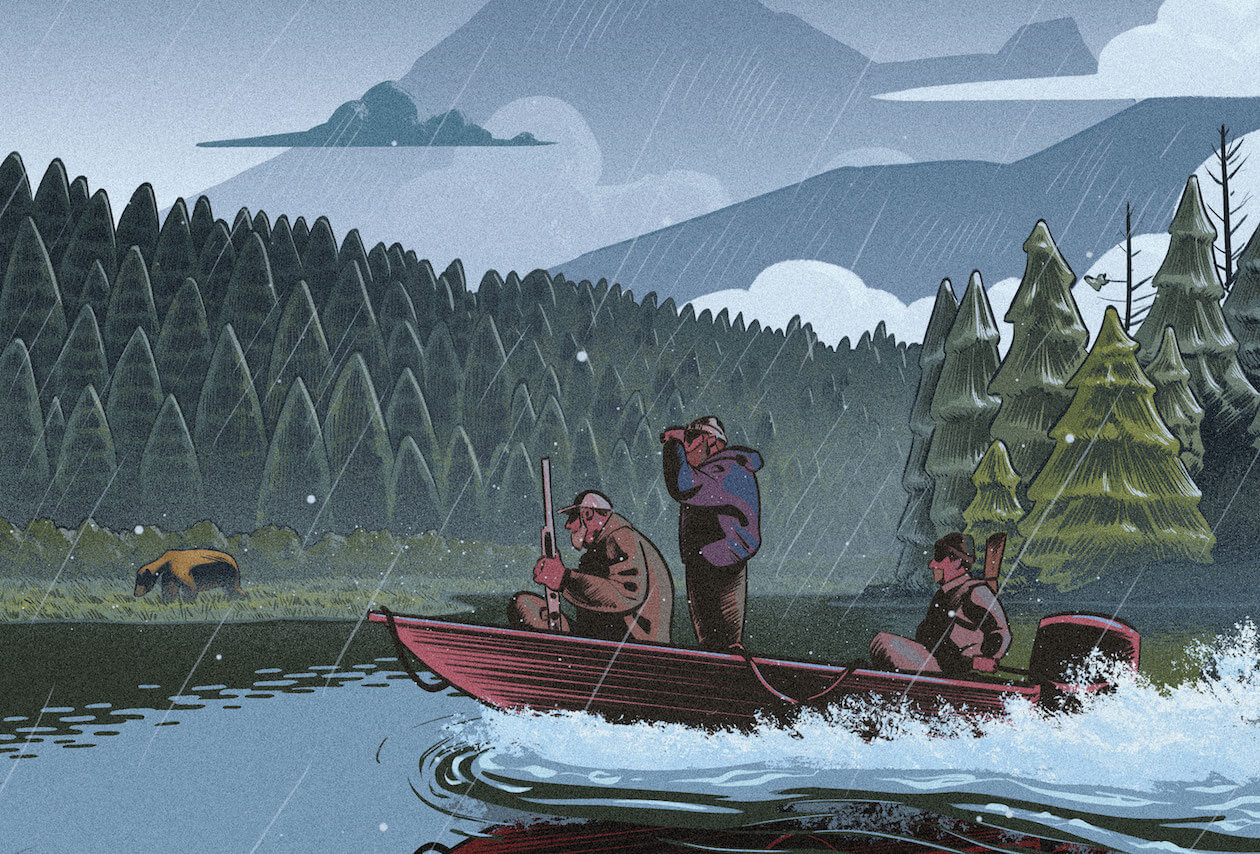 Illustration of Hunters Following a Bear