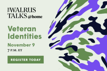green background, abstract shapes, text that reads Veteran Identities November 9