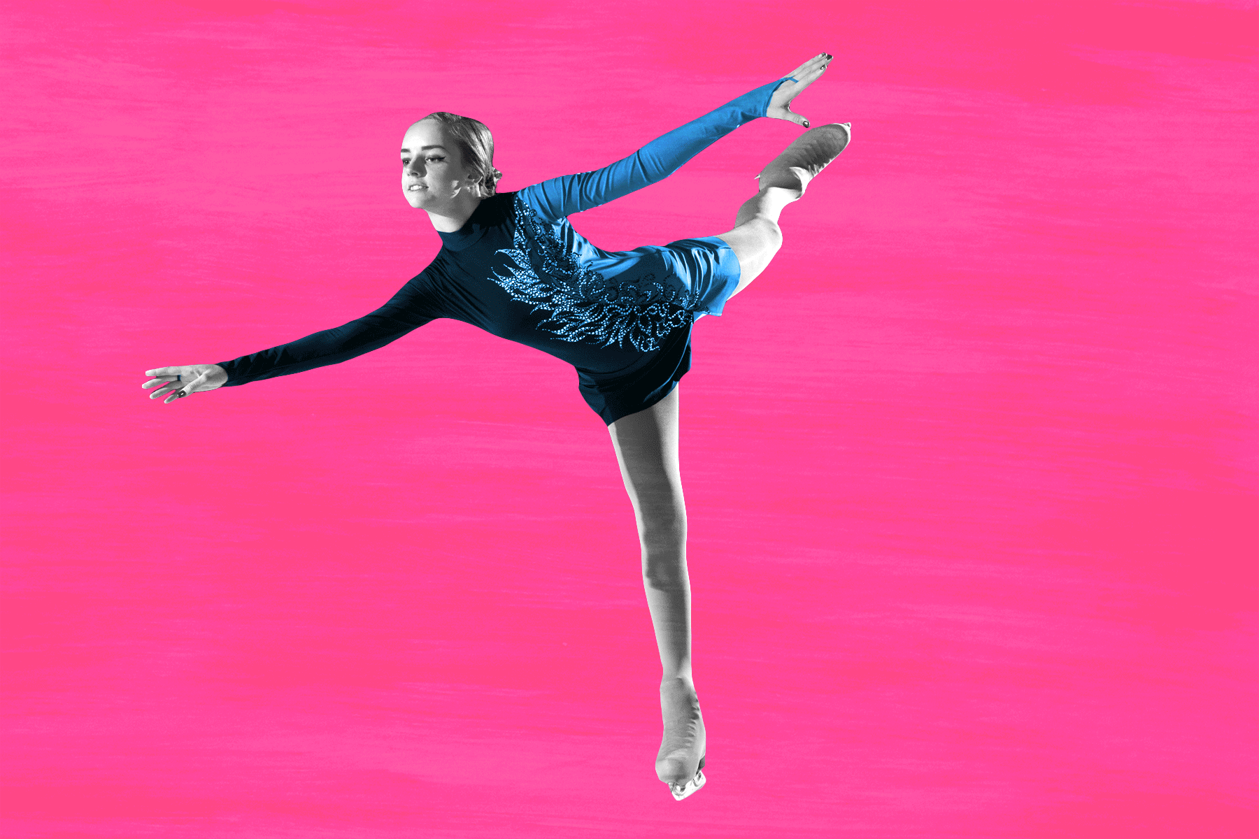 Image of a figure skater on a pink background.