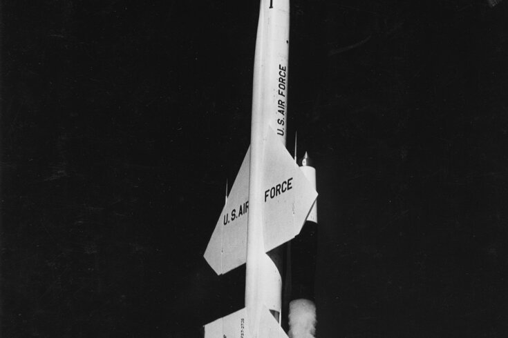 A Bomarc missile takes off