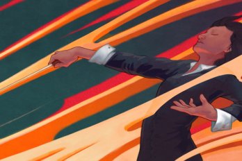 conductor waving her baton